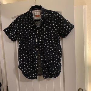 Navy Blue and white shirt sleeve dress shirt